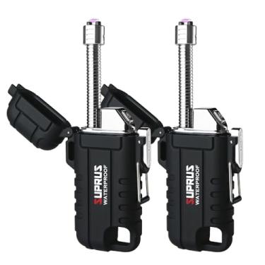 Imagem de SUPRUS Isqueiro à prova d'água, à prova de vento, isqueiros de plasma de arco USB-C recarregável com pescoço expansível e flexível para uso ao ar livre, acampamento e cozinha (preto, 2 unidades)