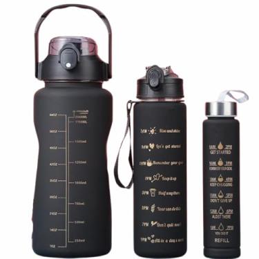 Imagem de Kit 3 Garrafas Squeeze Coloridas Motivacional, Design Moderno,2 litros, 700ml e 300ml, Portátil, Cilíndrico, para Academia, Escritório e Escola (Preto)
