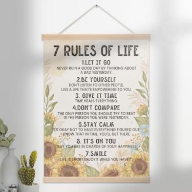 Imagem de HKDGVRTB Decoração de parede de pôsteres motivacionais para escritório e sala de aula - 7 regras da vida arte de parede com afirmações positivas inspiradoras, girassóis, citações edificantes, pôsteres