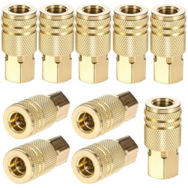 Imagem de 10 peças de encaixes de mangueira de ar de 1/4 polegada, acopladores de liberação rápida para compressores de ar industriais, construção de aço fundido para uso pesado