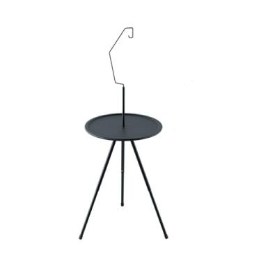 Imagem de Mesa lateral portátil para uso externo com gancho de lanterna, 38 cm redonda, altura ajustável de 33 a 53 cm, preta, mesa portátil para uso externo, altura ajustável, pernas destacáveis, mesa lateral