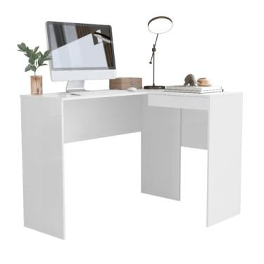 Imagem de Mesa Escrivaninha em L Para Computador Notebook com Compartimento Oculto Home Office Escritório Moderna, escrivaninha,escrivaninha para quarto(Branco)