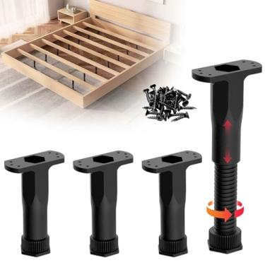 Imagem de JAXYOOM Pernas de suporte de cama de 9,5 a 16,3 cm, pacote com 4 peças de substituição para cama central, moldura ajustável de altura de móveis para nivelar suportes de cama, ripas de madeira