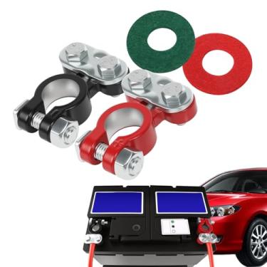 Imagem de HQRNYP 2 terminais de bateria, conector de terminal de bateria de carro, grampos de conectores de poste superior com arruelas de fibra anticorrosão, acessórios automotivos e extremidades de grampo de