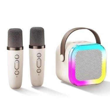 Imagem de Kit Karaokê Infantil com 2 Microfones - Caixa de Som Bluetooth à Prova D'água para Crianças 3-12 Anos(Bege-Com 2 Microfones)
