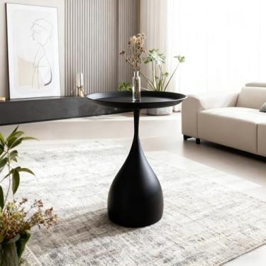 Imagem de Mesas de centro Boho, mesas de centro minimalistas, estética exclusiva, mesas laterais redondas de metal multifuncionais para sala de estar, quarto, sofá, varanda, sofá, pátio, jardim, interior e