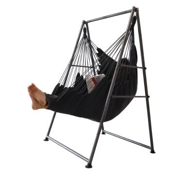 Imagem de Suporte de cadeira de rede com cadeira de balanço extragrande com apoio para os pés, estrutura giratória de tubo de ferro resistente ao clima engrossado e resistente ao clima, capacidade de suporte de