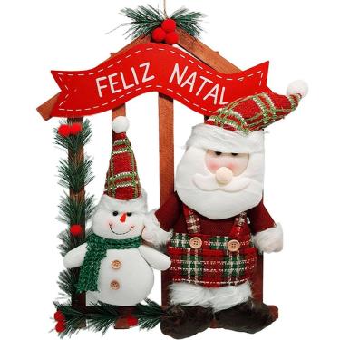 Imagem de Guirlanda Natalina De Madeira Enfeite Porta Papai Noel Neve