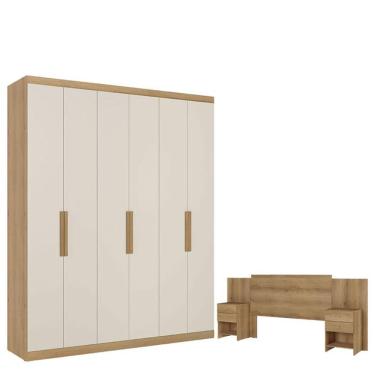 Imagem de Guarda Roupa Casal Milan 6 Portas Capuccino Off White Acetinado E Cabeceira Formosa Capuccino - Thb