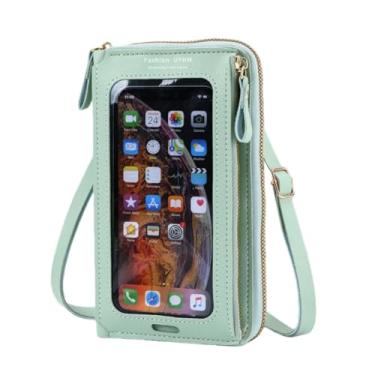 Imagem de Bolsa tiracolo feminina conveniente com tela sensível ao toque bolsas de ombro pequenas à prova d'água com janela transparente para telefone, Verde, Tendência