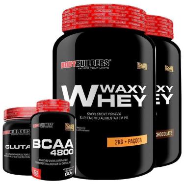 Imagem de KIT - 2x Whey Protein Waxy Whey 2kg + Glutamina 500g + BCAA 4800 120 Cápsulas - Bodybuilders-Unissex