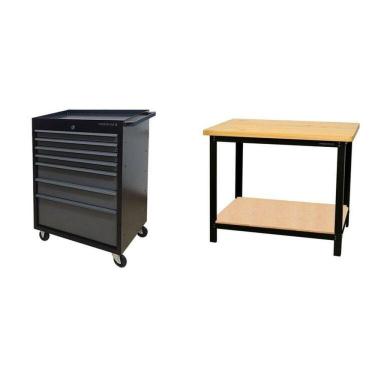 Imagem de Conjunto 1 Carro Profissional 7 Gavetas 1 Bancada Profissional de 110cm para Ferramentas Presto Preto