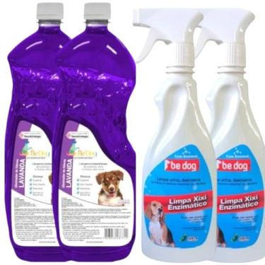 Imagem de Kit 2 Limpa Xixi Enzimático Cachorro 500ml + 2 Desinfetantes Neutralizador de Odores 2L - Lavanda - Be Dog