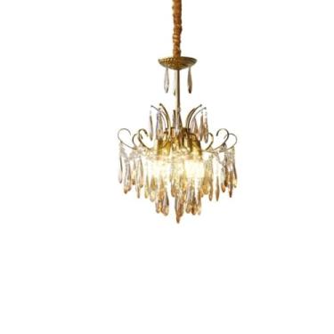 Imagem de Luminária pendente nórdica retrô pós-moderna de luxo, com detalhes em cristal francês e luz quente | Ideal para sala de estar, quarto, restaurante e bar (40 cm de largura)