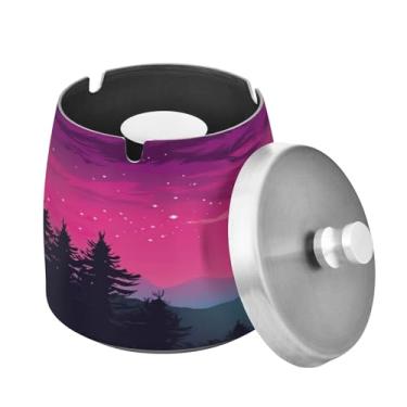 Imagem de Blueangle Cinzeiro de lobo solitário uivando com tampa para cigarros, à prova de vento/à prova de chuva, aço inoxidável, sem fumaça, inodoro, cinzeiro para uso interno ou externo (324)