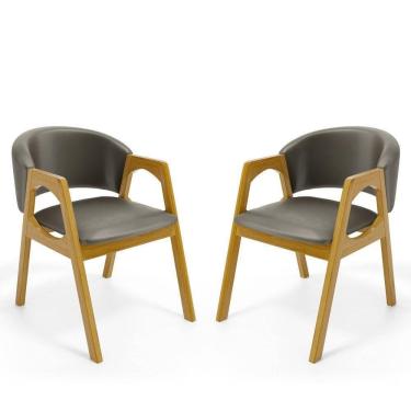 Imagem de Kit Com 2 Cadeiras Agatha Madeira Maciça Estofada Para Mesa De Jantar Veludo Chumbo 109