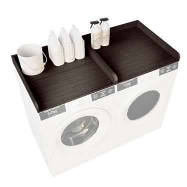 Imagem de FUNYAGO Bancada de lavadora e secadora com prateleira, bancada de madeira de 137 x 68 cm com 2 ganchos e almofadas antiderrapantes, capas de lavadora e secadora para a parte superior (preto)