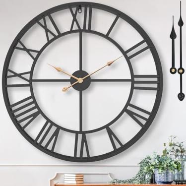 Imagem de MuZi famlily Relógios de parede para decoração de casa, relógio de parede grande grande com estilo numeral romano, 76 cm