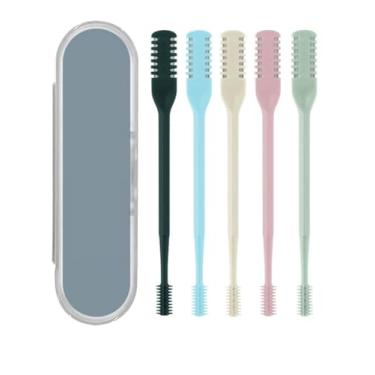 Imagem de Cortador de pelos nasais 2 em 1, 5 peças, faca dupla face, portátil, 360°, removedor de pelos da narina, aparador manual de pelos do nariz com escova de limpeza macia para mulheres e homens