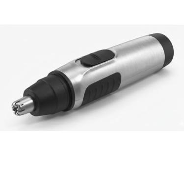 Imagem de Aparador de Pelos Nariz e Orelha Profissional [SISTEMA INDOLOR] | Cortador Higiênico Portátil, Lâmina Aço Inox Curva + Escova de Limpeza - Prata/Preto