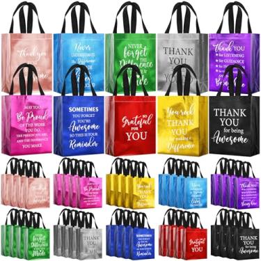 Imagem de Feifeiya 50 peças de sacos de presente de agradecimento de funcionários a granel sacos de presente não tecidos com alças bolsa de presente reutilizável de Natal para funcionários colegas de trabalho