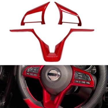 Imagem de Peopop Acessórios Nissan, decoração interior de acabamento para volante para Nissan Rogue Altima Sentra LEAF Versa (vermelho)