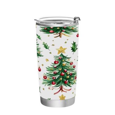 Imagem de STAYTOP Copo de aço inoxidável de árvore de Natal de 590 ml, copo de café isolado com tampa e canudo, caneca de café de viagem de parede dupla para bebidas quentes e frias
