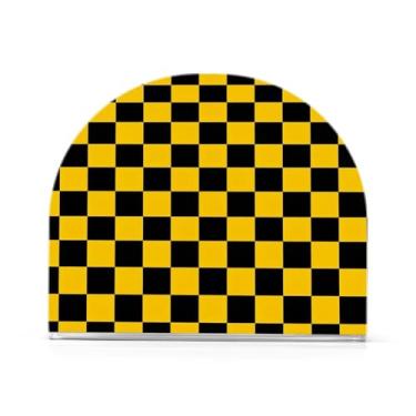 Imagem de Wassud Porta-guardanapos xadrez amarelo e preto para mesa, cozinha e jantar, suporte de guardanapo de acrílico para guardanapos de papel acomodam 50-60 guardanapos decoração de fazenda 2 peças