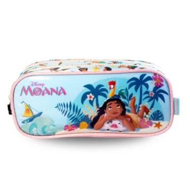 Imagem de Estojo Escolar Duplo Moana Disney Infantil Meninas - Xeryus, Azul Clar