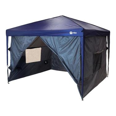 Imagem de Parede para Gazebo 3x3m, Poliéster 190T Impermeável, Cinza, com Porta Zíper, Janelas com Tela Mosquiteiro, Bolsos Internos, 300x300x185cm