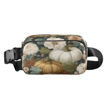 Imagem de CEBUGI Pochetes de caminhada para homens e mulheres, pochetes modernas de flores de abóbora resistentes à água com cinto ajustável para treino, viagem, corrida