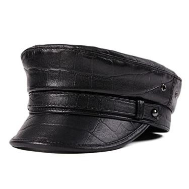 Imagem de Chapéu de pescador grego de couro masculino feminino boné marinheiro violinista motorista boné plano outono inverno boina (F-GG