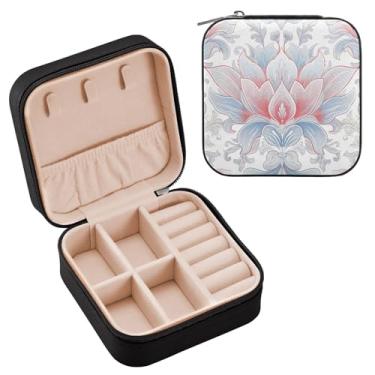 Imagem de YETTASBIN Caixa de joias damasco para adolescentes, meninas, mulheres, presente de aniversário, Natal, caixa de armazenamento portátil de couro PU, mini estojo de joias de viagem para colar, brincos
