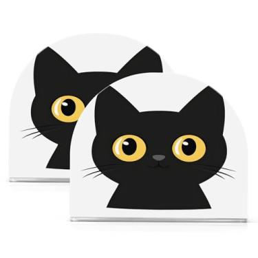 Imagem de Wassud Porta-guardanapos de acrílico com rosto de gato preto, dispensador de guardanapos de papel moderno em forma de U para mesa, cozinha, sala de jantar, bancada 2 peças (comporta 50-60 guardanapos)