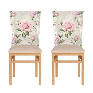Imagem de STAYTOP 2 peças de capa traseira de cadeira rosa vintage para sala de jantar, capa de cadeira para cozinha, hotel, festa de férias