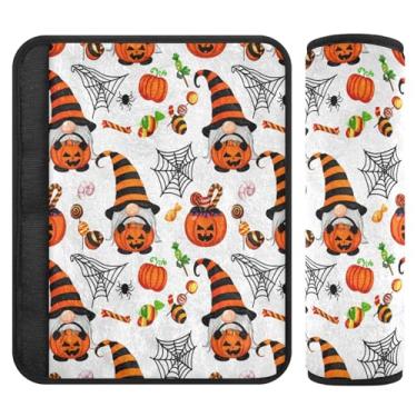 Imagem de Burbuja Gnomos de Halloween em chapéus listrados capas de cinto de segurança de carro almofadas macias confortáveis protetor de cinto de segurança de carro para alça de ombro de assento, 1 par médio