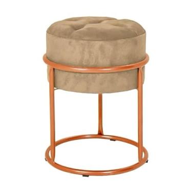 Imagem de Puff Argola Ferro Banquinho Decoração Redondo Tecido Veludo Penteadeira Sala Quarto puff redondo para Quarto, Sala ou Penteadeira, Decoração Moderna(Bege/Rosê)