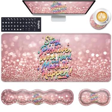 Imagem de Descanso de pulso para teclado e mouse pad com suporte de pulso, porta-copos ergonômico, espuma de memória, alívio da dor de digitação fácil, tapete de mesa GG 80 cm x 30 cm, mantenha o trabalho