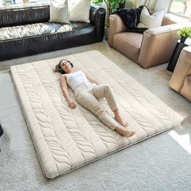 Imagem de ZonLi Colchão de chão japonês, futon, tamanho solteiro, tapete de tatame espesso com capa lavável 100% algodão, colchão portátil e dobrável para dormir, dormitório, crianças adultas, cáqui