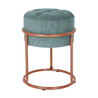 Imagem de Puff Argola Decoraçao Quarto Banqueta Ferro Pulf Penteadeira Sala puff redondo para Quarto, Sala e penteadeira(Verde Água/Cobre)