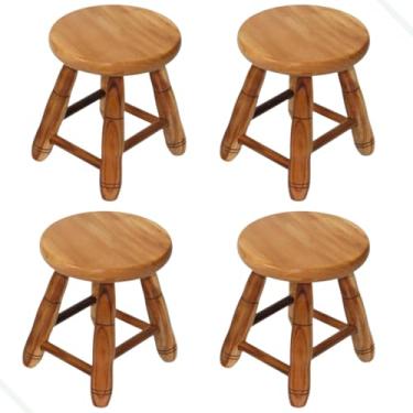 Imagem de Banquinho Madeira Maciça Banco banqueta Pequeno Tamborete 29 cmpara Crianças, Banheiro, Sala e Jardim - Banco Auxiliar, Pé de Cama e Objeto Decorativo(4 Banquinhos)