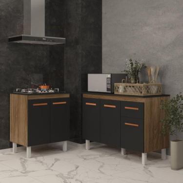 Imagem de Balcão Para Cooktop 5 Bocas Fran e Armário Aline 118 cm Cozinha Gabine