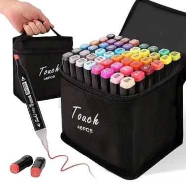 Imagem de Kit 48 Canetas Marcador Ponta Dupla Touch Canetinhas Coloridas Domni