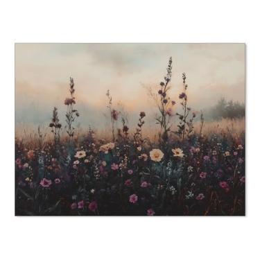 Imagem de CAXIYSH Arte de parede de paisagem floral Moody Vintage Outono Flower Poster Dark Academia Pintura de flores silvestres impressões em tela para decoração de parede de casa de fazenda rústica moderna
