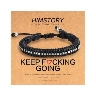 Imagem de HIMSTORY Pulseiras masculinas Morse Code - pulseiras de couro preto ajustáveis, joias inspiradoras para ele, presentes de aniversário de Natal para homens, 7inch, Couro, Sem Pedra Preciosa