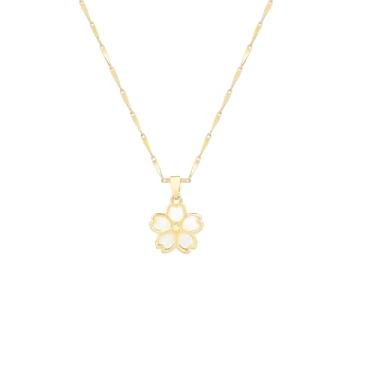 Imagem de Colar feminino com pingente de flor de zircônia cúbica de ouro 14K com corrente ajustável de 40 a 45 cm (caixa de presente incluída). Joias românticas para ela (aniversário, dia dos namorados