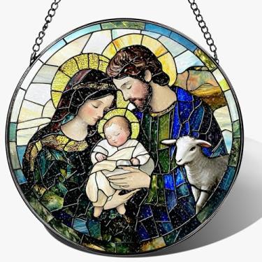 Imagem de Enfeite de captador de sol para presépio de 20 cm, enfeite de vitral cristão, enfeite religioso, decoração de Natal — presentes para Natal, presente cristão, presente religioso