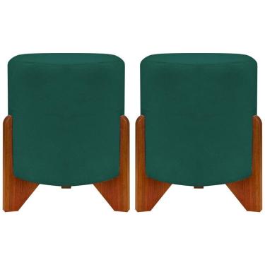 Imagem de Kit 2 Puffs Decorativo Redondo Confortável Para Sala Quarto Penteadeira Eloah Suede