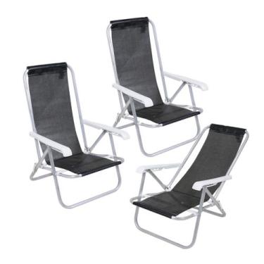 Imagem de Kit 3 Cadeira de Praia Reclinável 4 Posições Alumínio Lazy Sannet Morm
