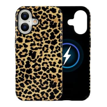 Imagem de xoniery Capa para iPhone 16 fofa guepardo de leopardo magnético, compatível com Magsafe, TPU macio e policarbonato rígido híbrido 2 camadas protetora à prova de choque, capa estética retrô para
